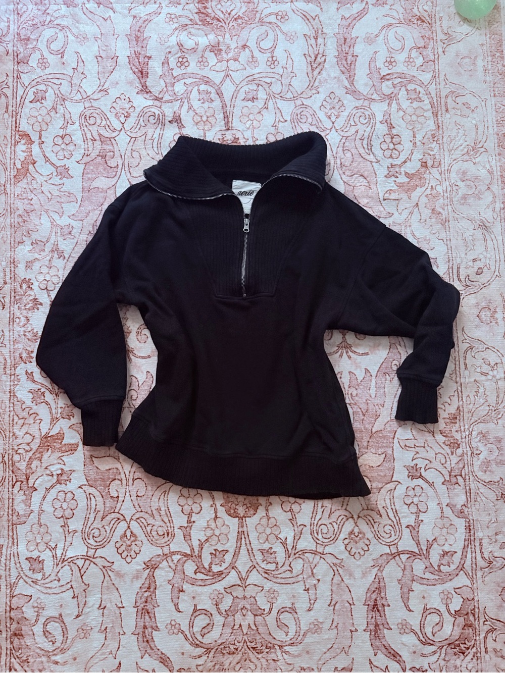 aerie Black Ribbed Half-Zip Pullover